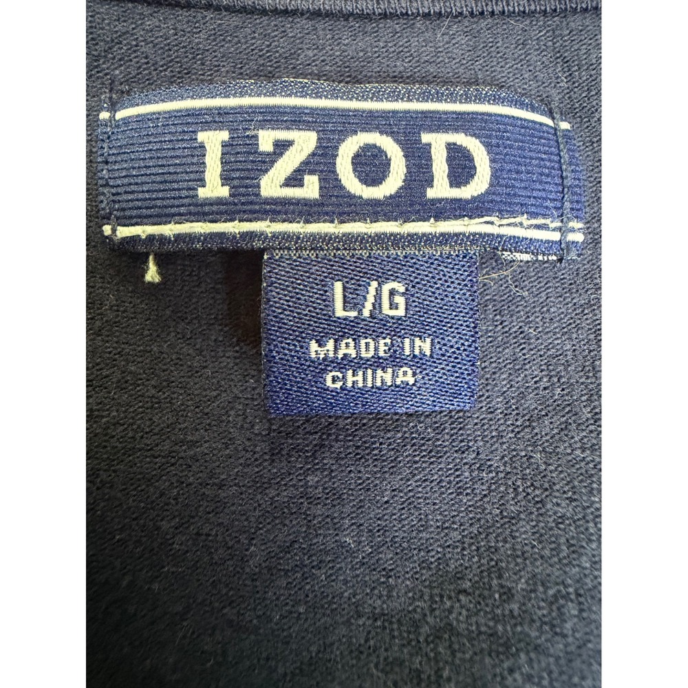 IZOD Womens Navy Blue White Star Print Faux Wrap Short Sleeve Dress Large - Picture 2 of 2